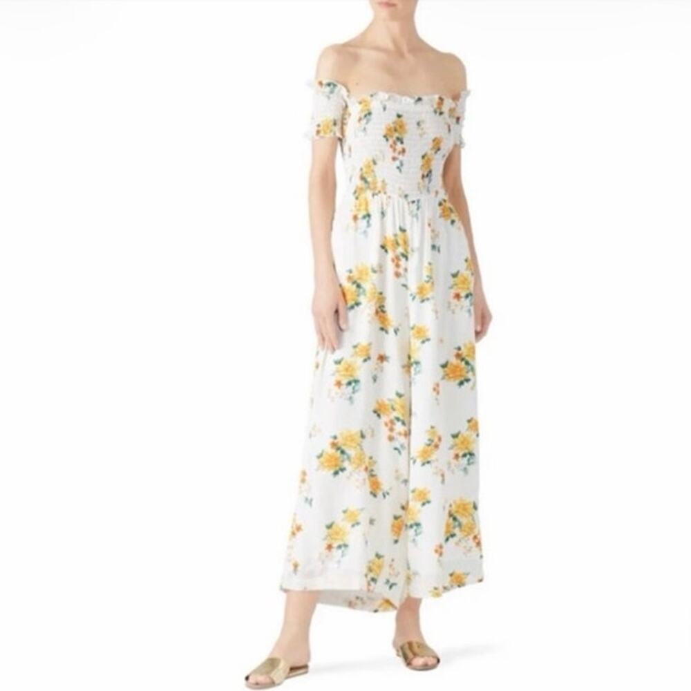 MINKPINK White Lemon Printed Crepe Bloom Jumpsuit Size XS $129